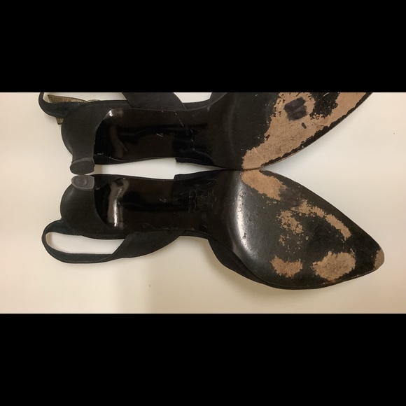 Yves Saint Laurent black fabric sling back heels with rhinestone buckles 7M - Picture 14 of 15